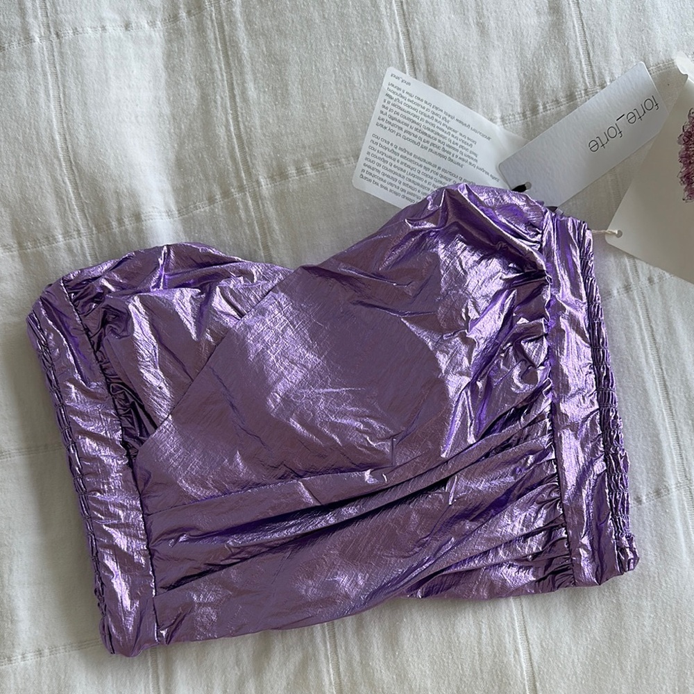 Forte forte Purple Metallic Strapless Top